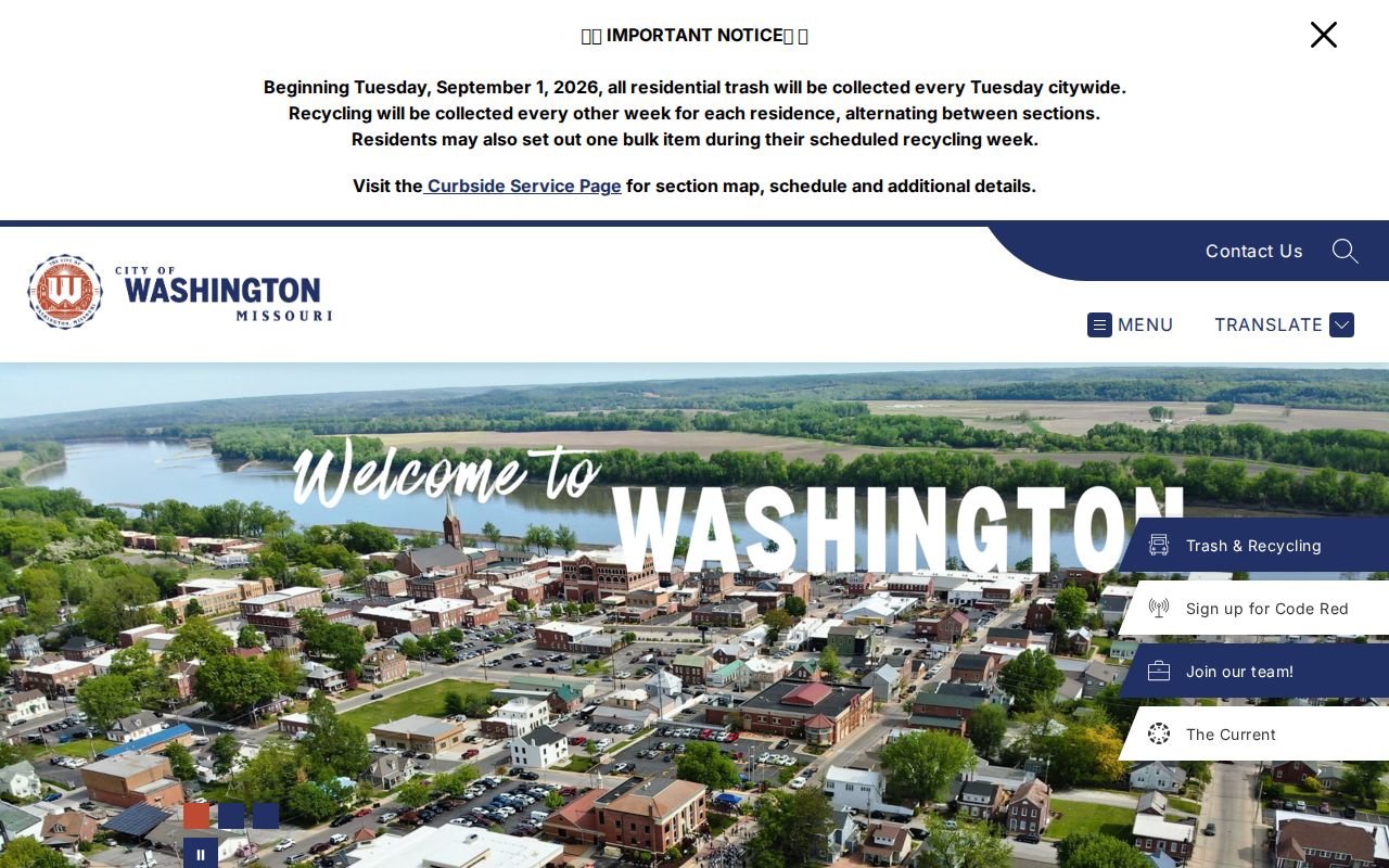 Washington Missouri official city contact page