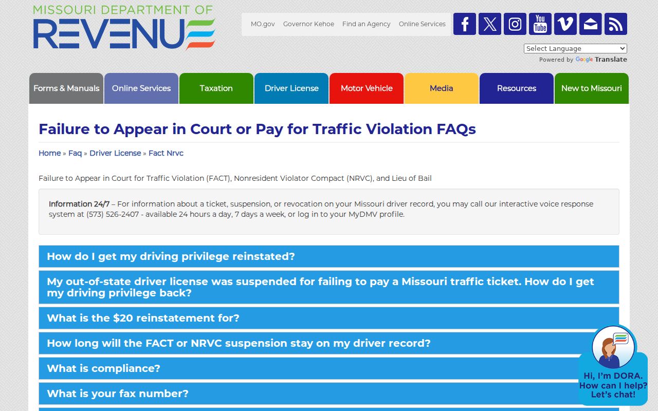 Missouri Department of Revenue FACT and lieu-of-bail compliance guidance