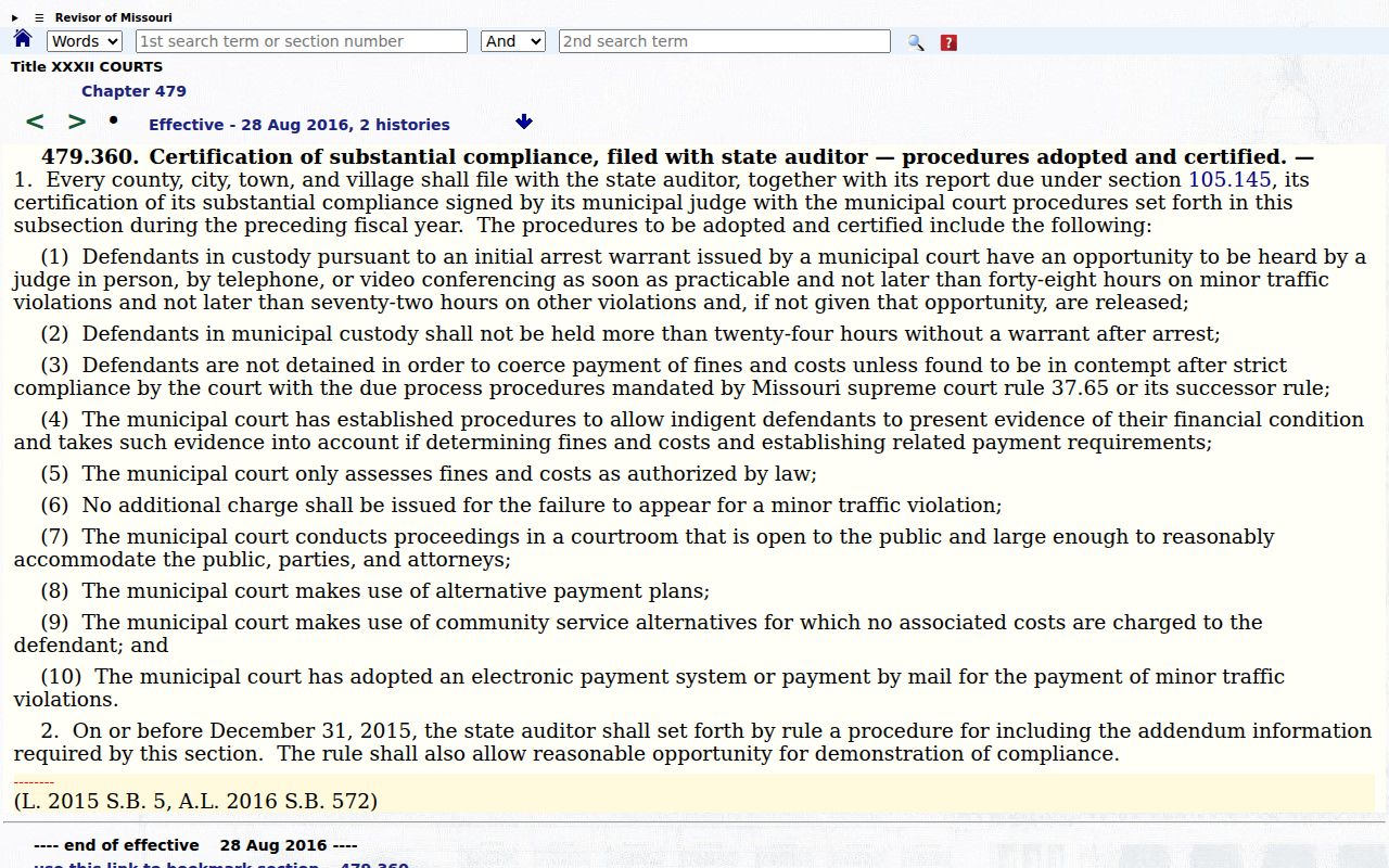 Missouri municipal court protections for hearings and payment plans