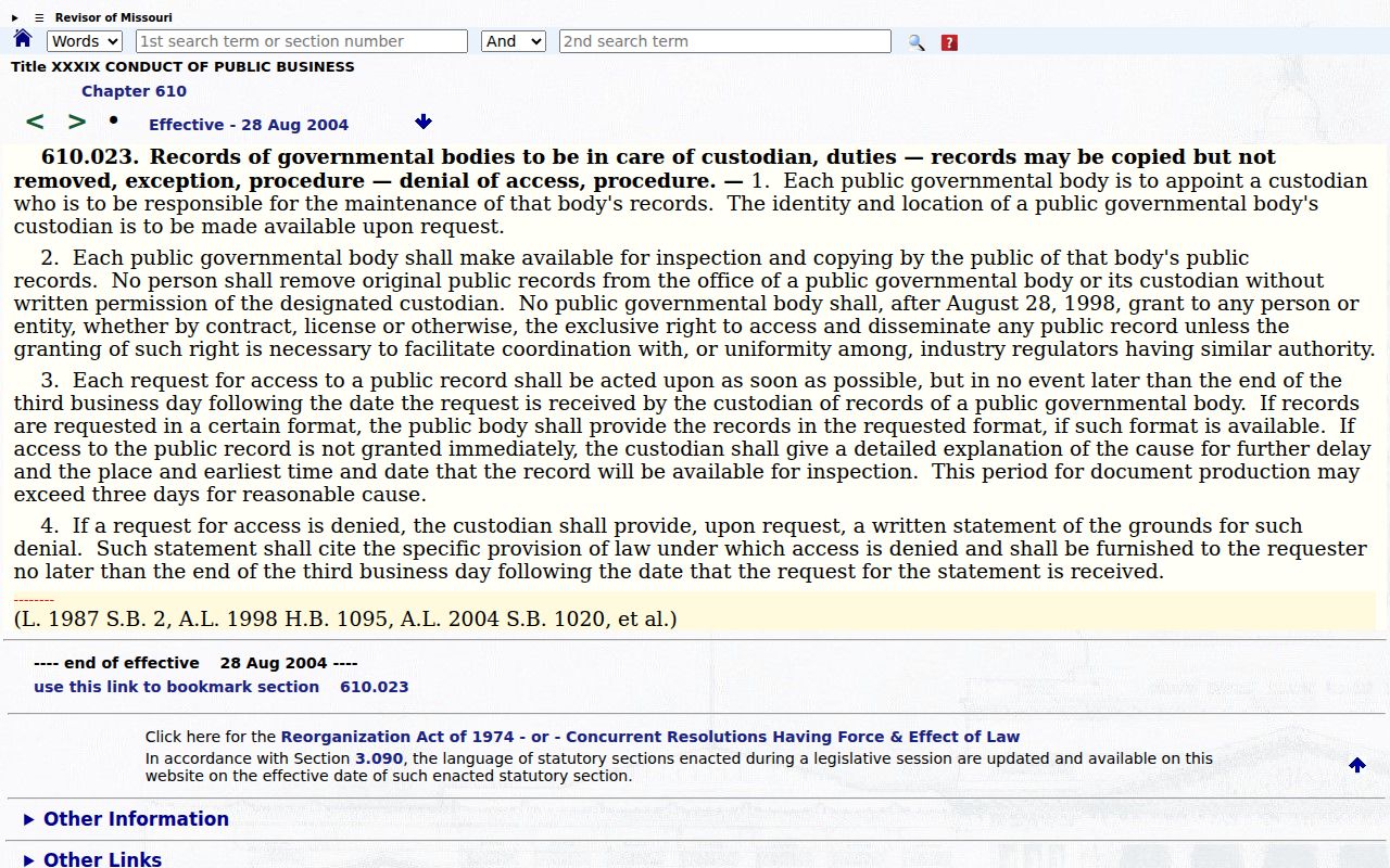 Missouri Sunshine Law public record response requirements