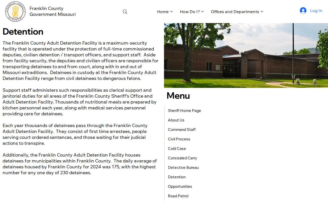 Franklin County detention facility bail payment and case status instructions